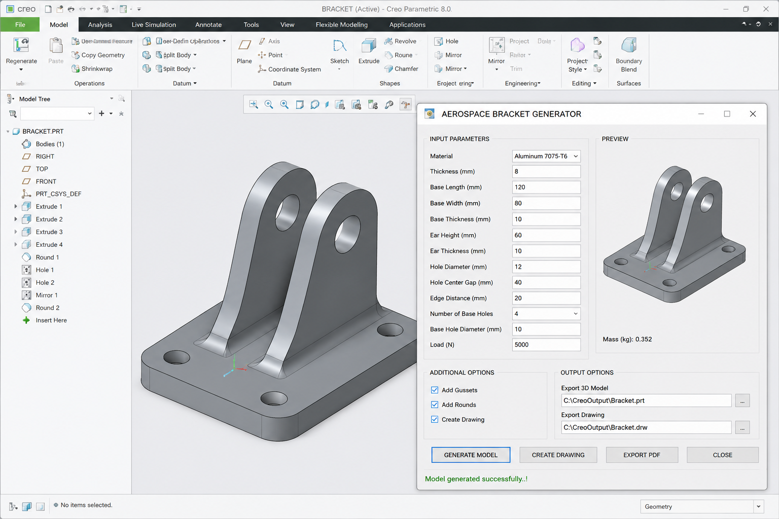 Descode Solutions provides Aerospace Bracket Generator as Creo customization project