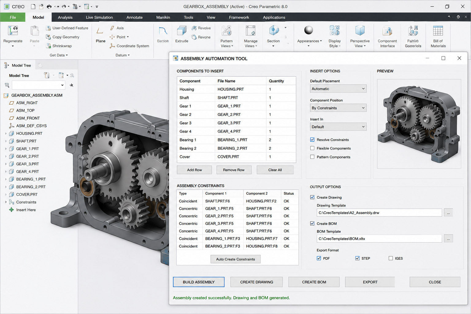 Assembly automation tool developed by Descode Solutions for Creo Automation Training