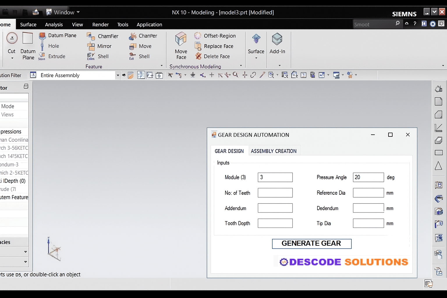 Image depicting NX automation tool developed using NX Open and C#.Net