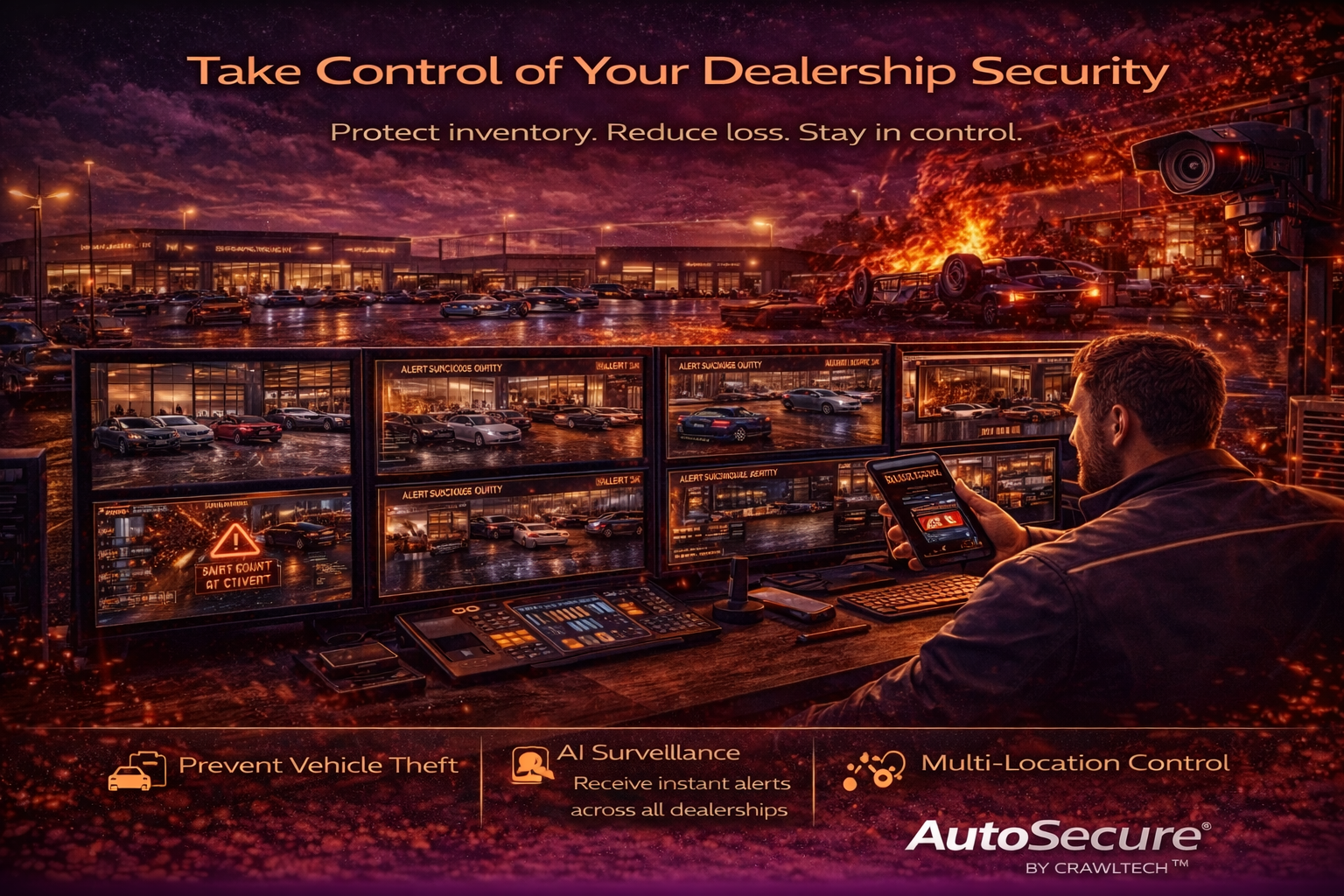 dealership security operations center managing vehicle protection and alerts