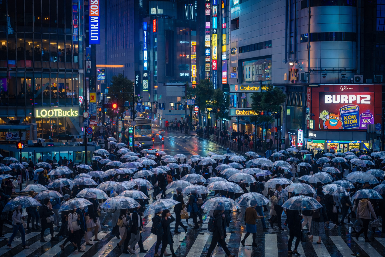 Kerumunan pejalan kaki menggunakan payung