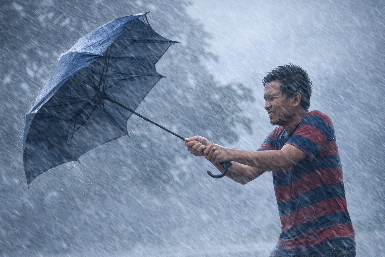 Pria melindungi diri dengan payung