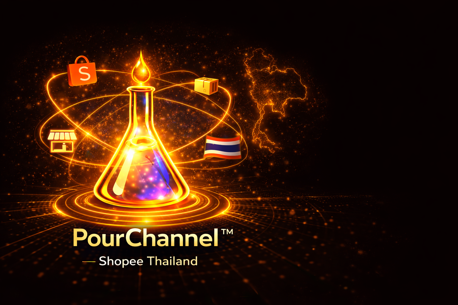 Pour Channel Thailand visual showing Shopee marketplace used for domestic product sales