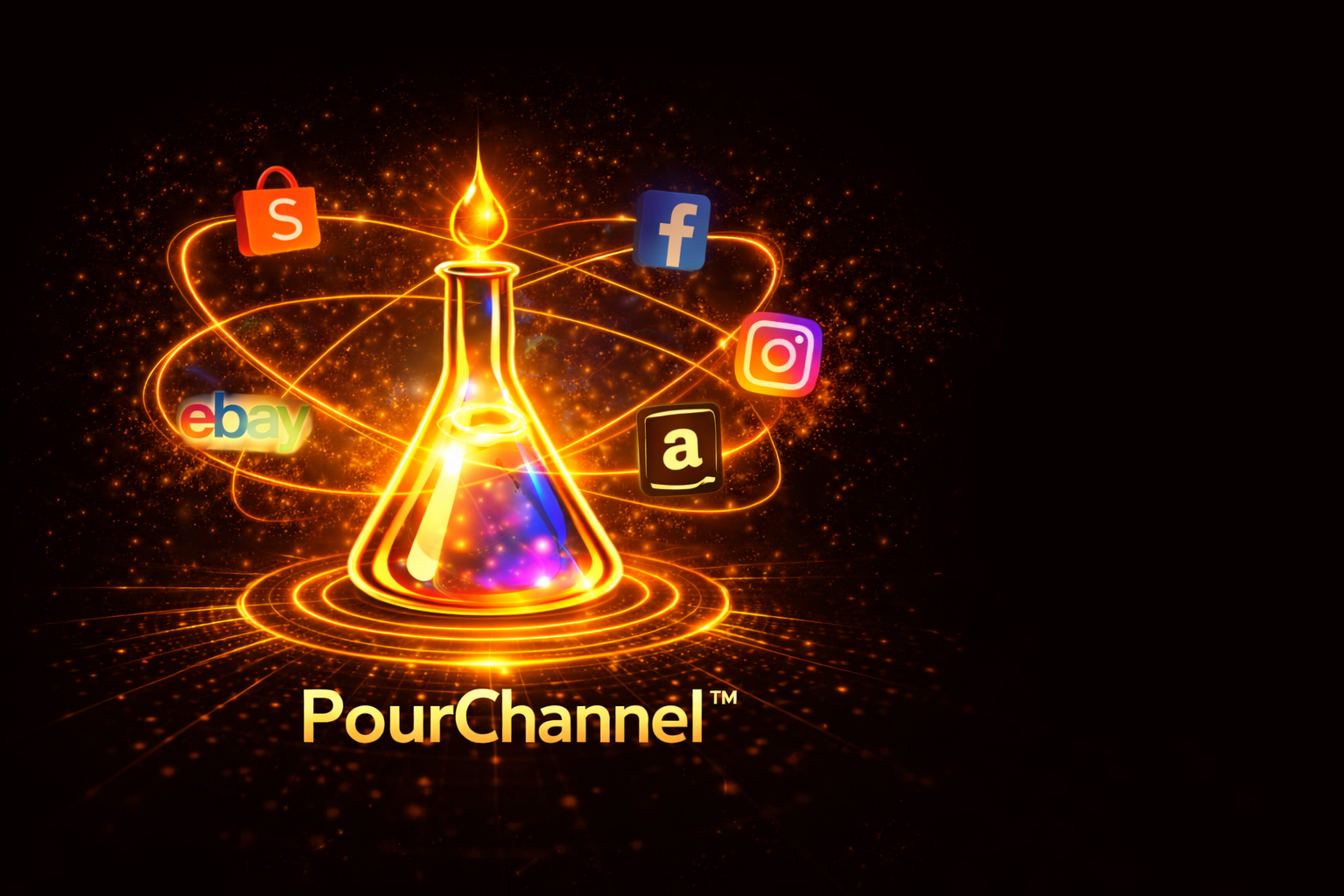 Pour Channel visual showing multiple ecommerce platforms connected to brand distribution