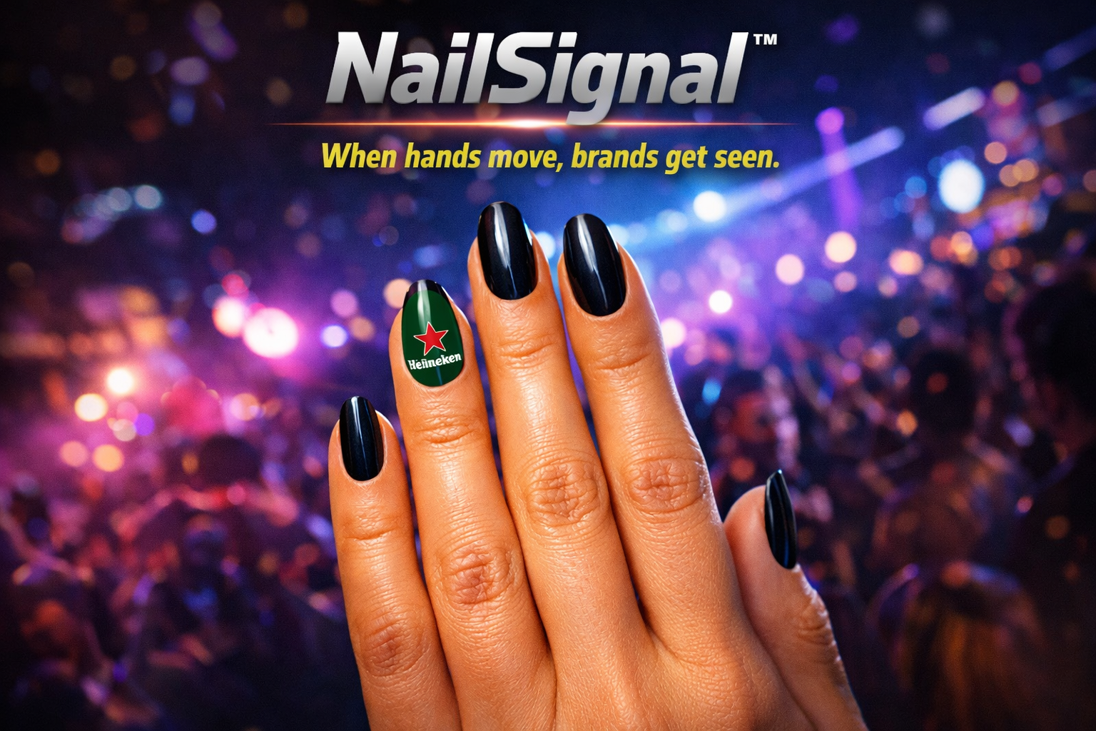 Nail Signal nightlife example showing wearable branding used in social venue environments