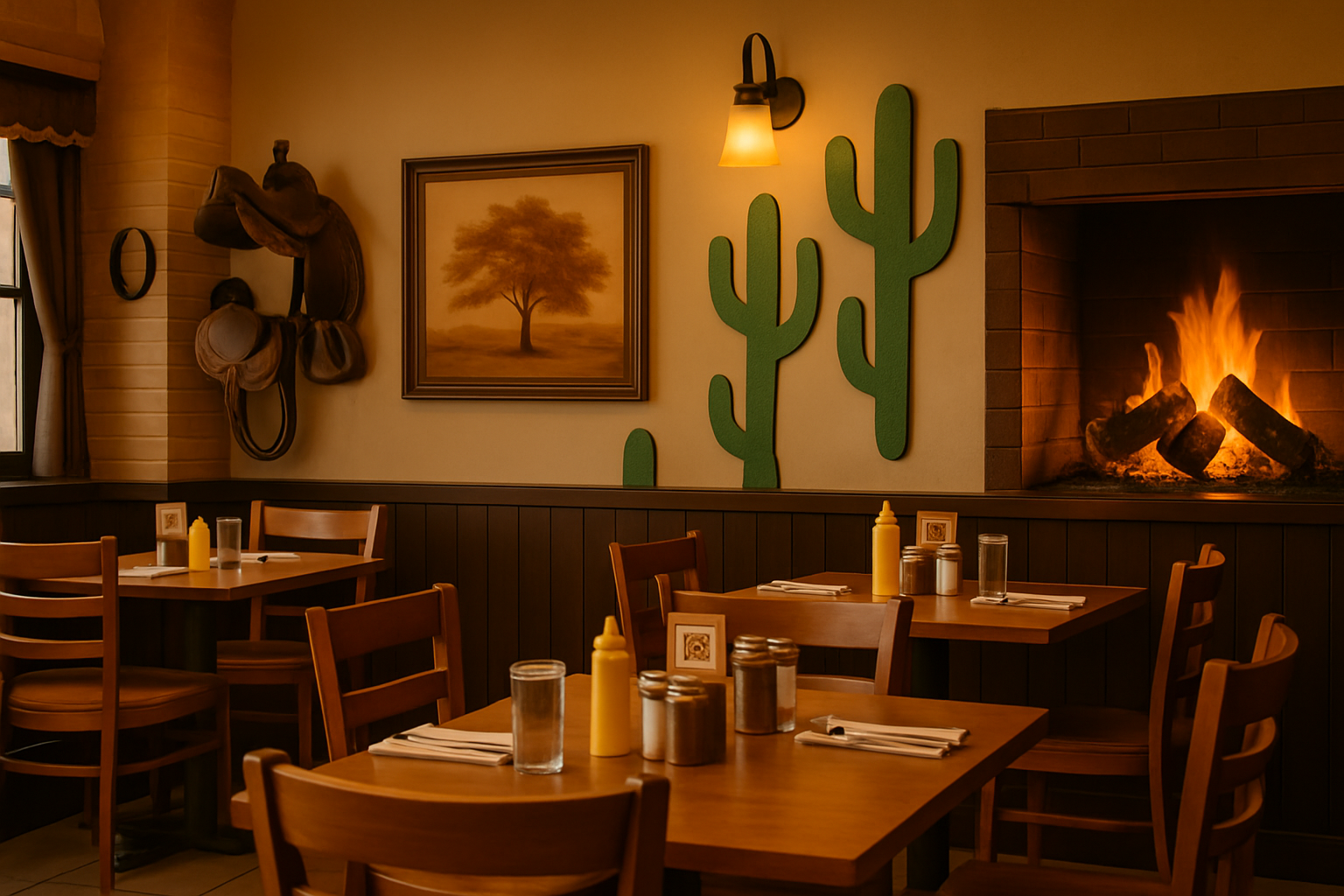 Interior de restaurante estilo norteño ambiente cálido