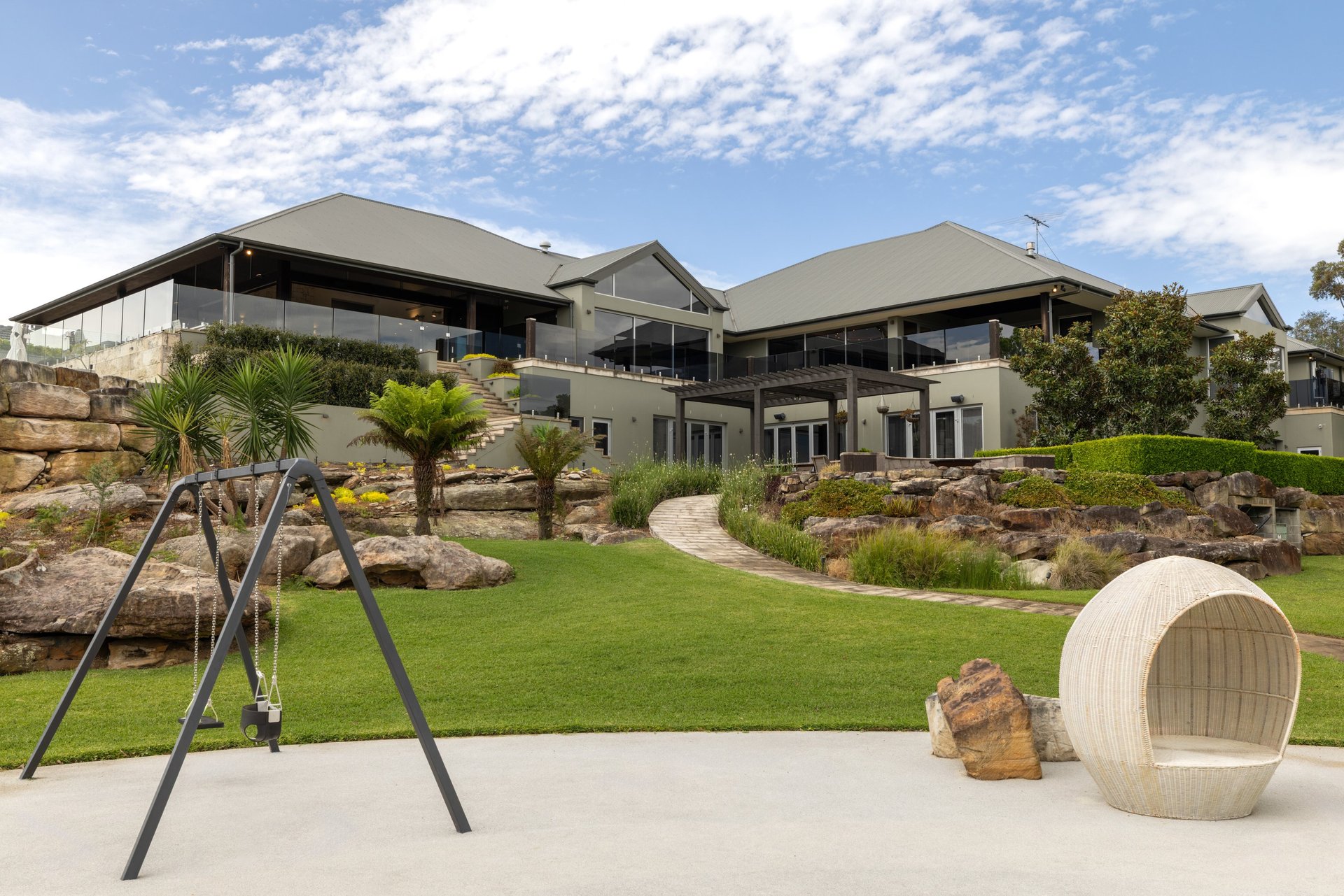 cour, jardin, maison, villa, luxe 