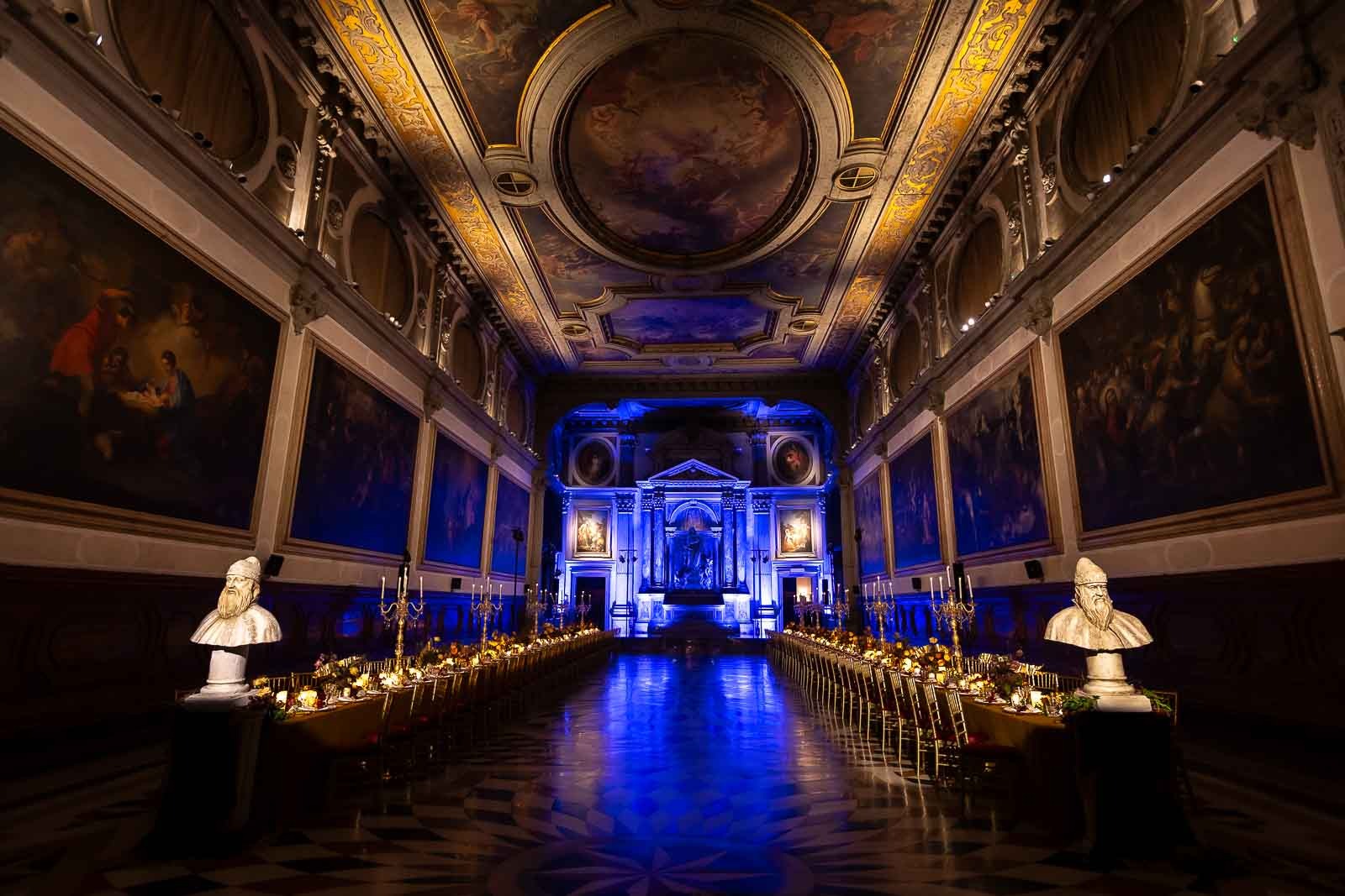 a long table with a bust bust busting a bust of a man