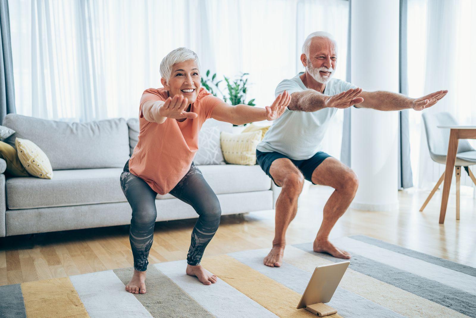 Healthy elderly working out