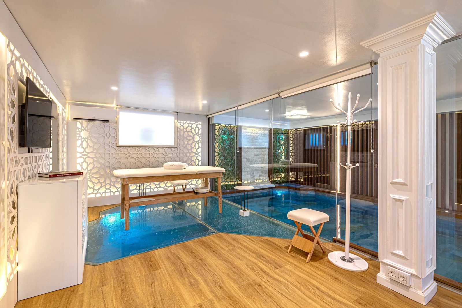 Indoor pool and spa area in luxury beachfront villa Marbella Spain