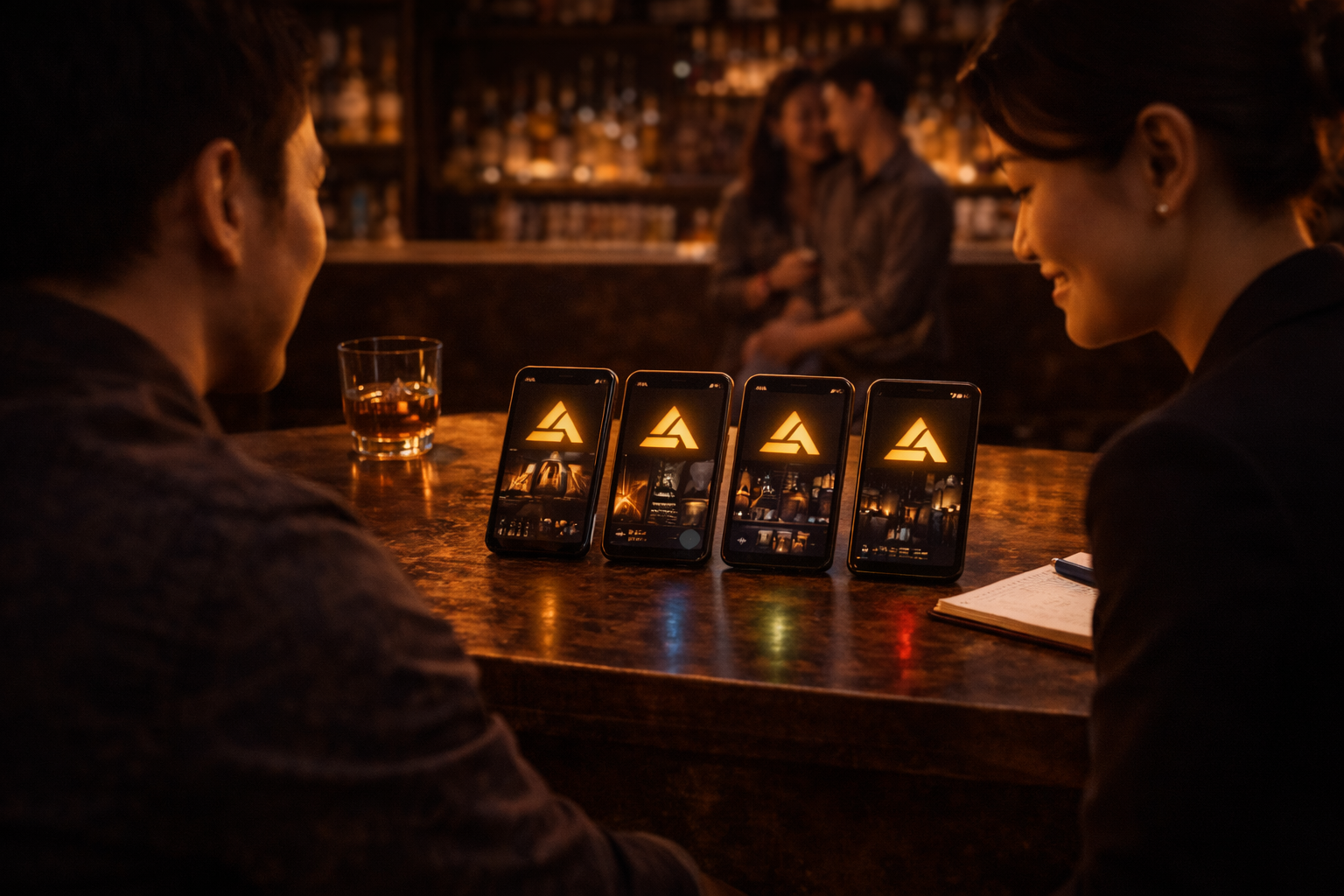 Brand cards displayed on table in venue showing marketing tools in use