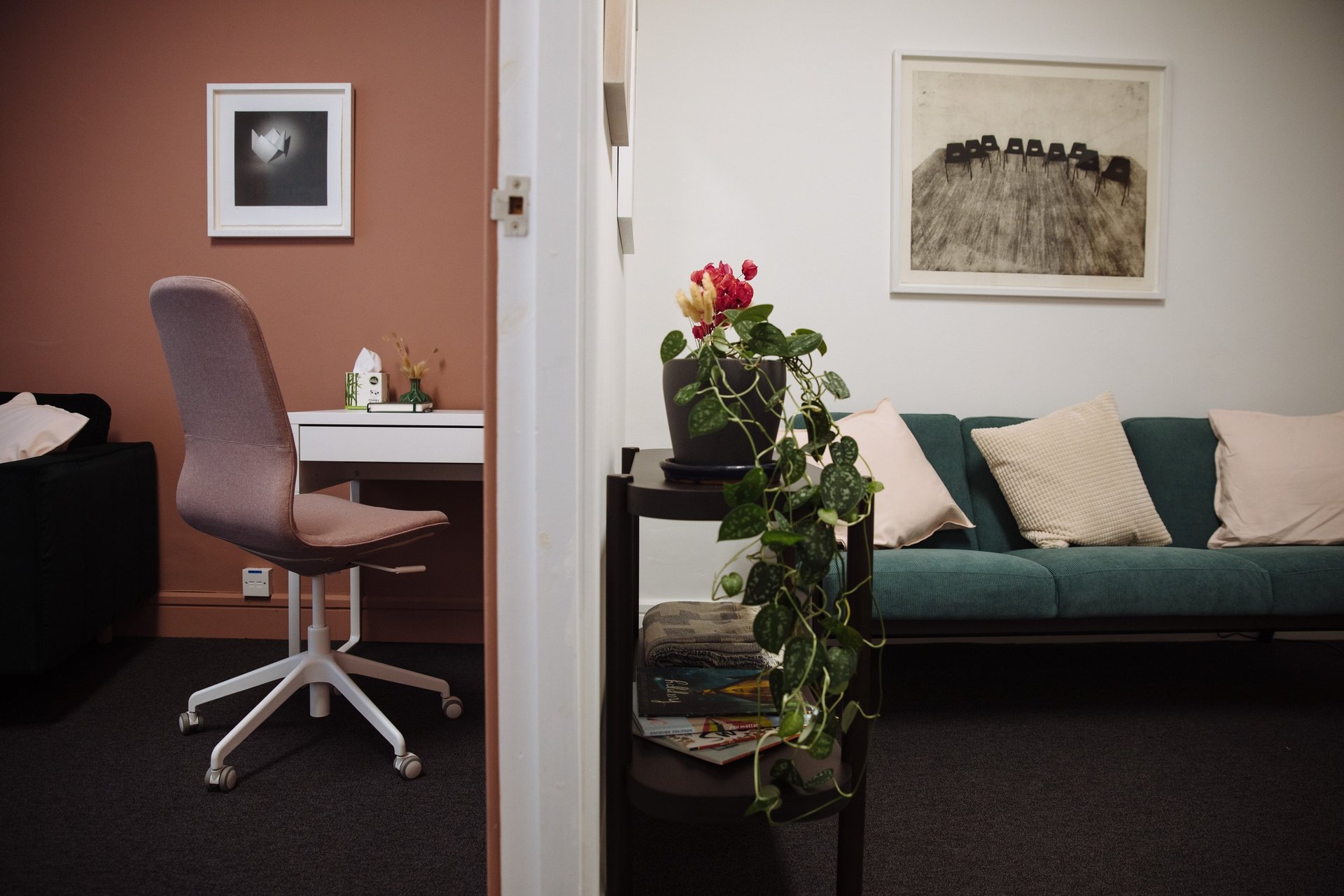 Consider it... Therapy room hire — desk and waiting area, Baltic Chambers Glasgow