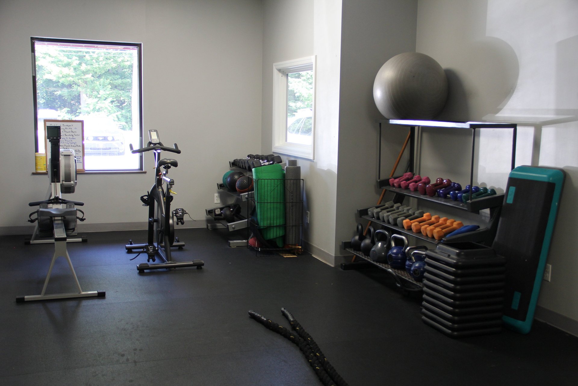 rower, bike, and rope