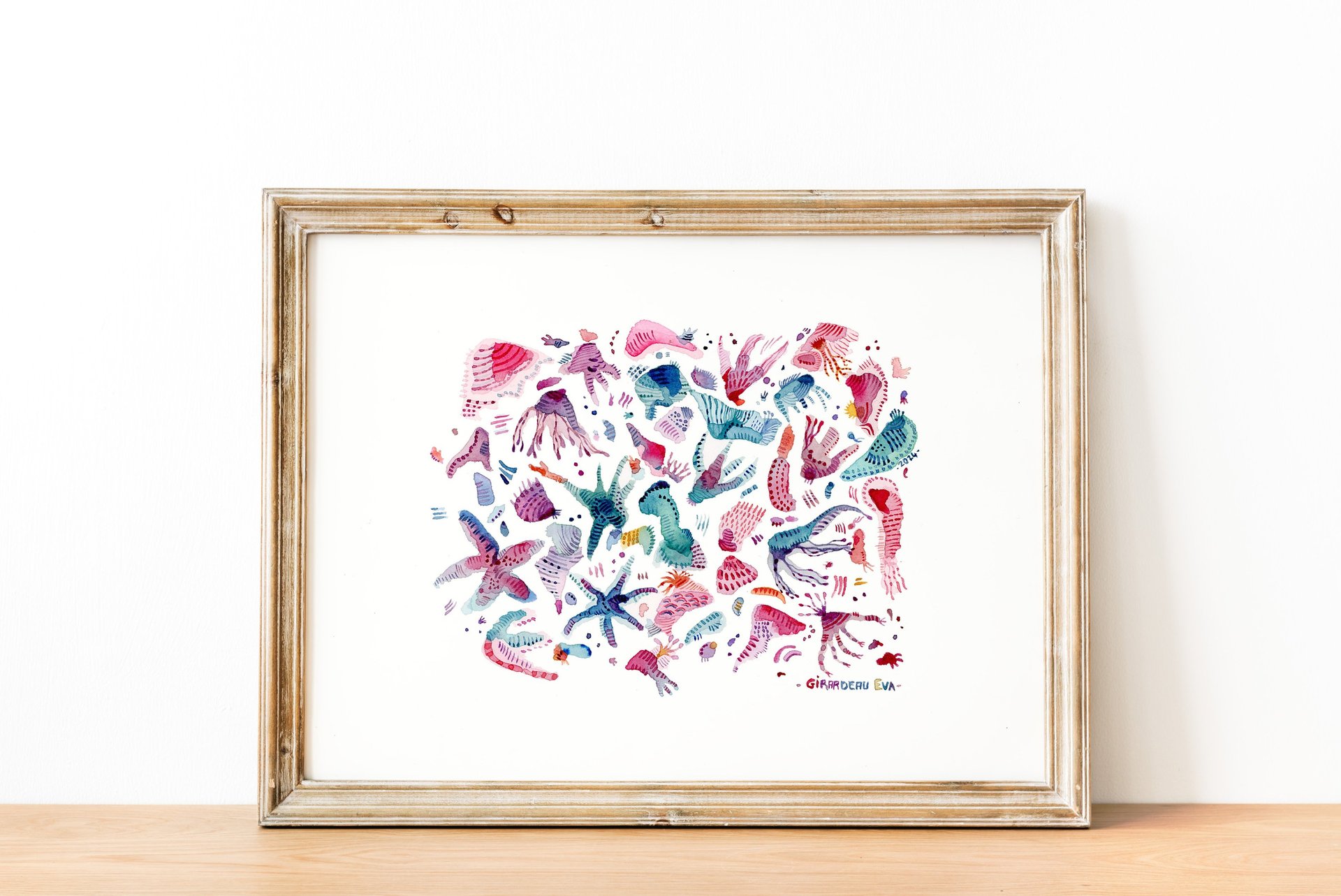 Peinture abstraite univers mer et coquillage
