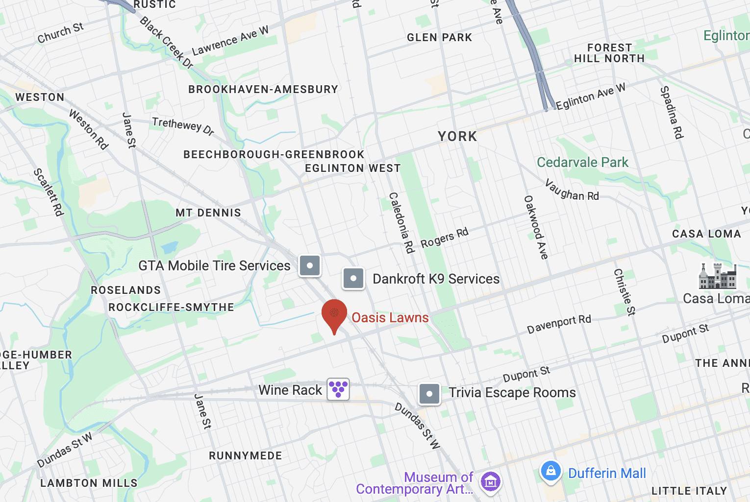 google maps view of oasis lawns headquarters in toronto.
