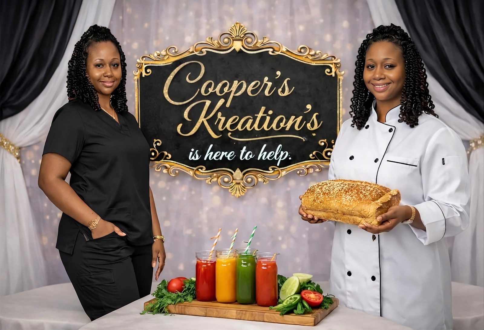 Cooper's Kreation's personal chef and wellness professional with fresh juices and artisanal bread.