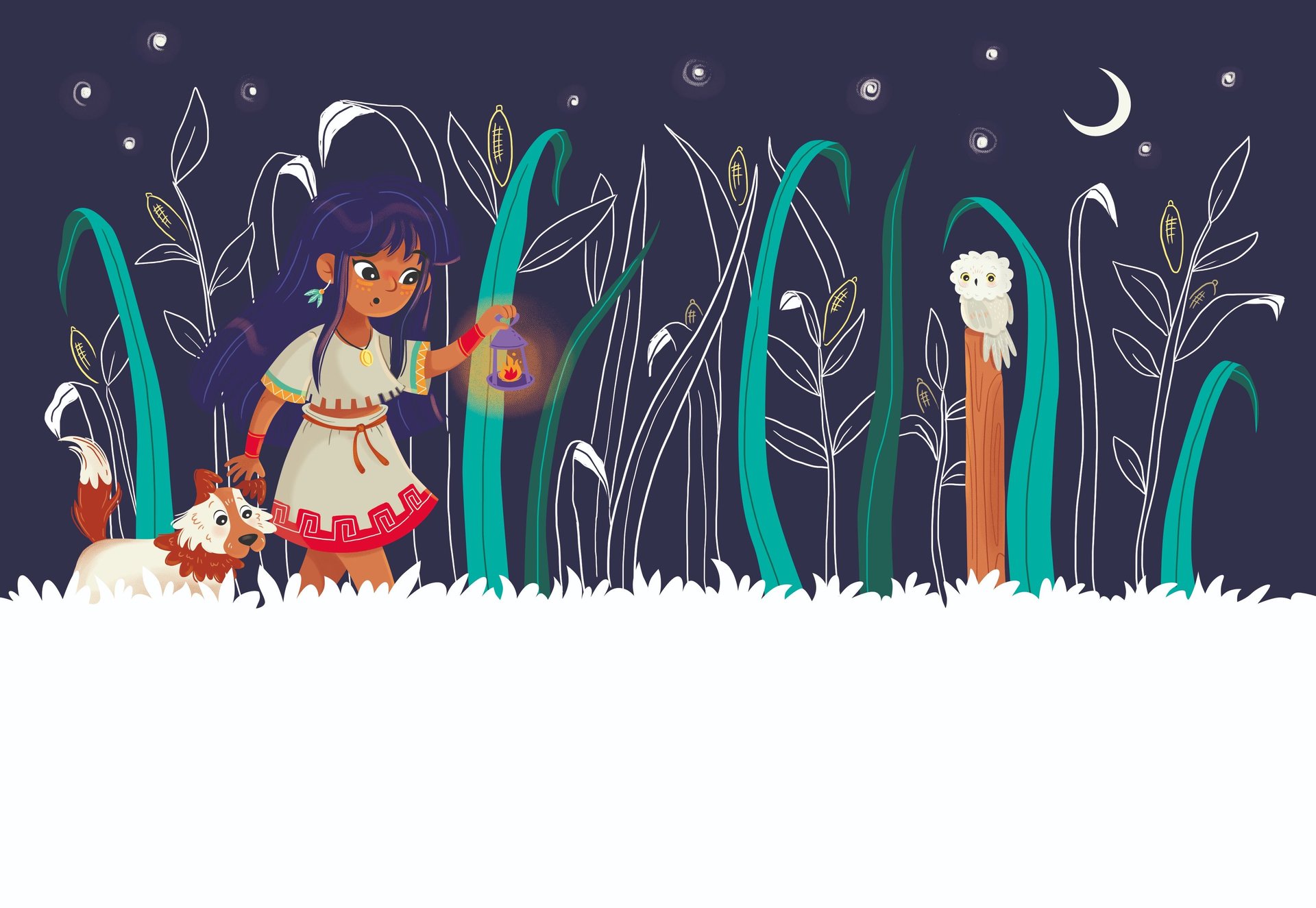 Children’s book illustrator style – exploring girl with dog