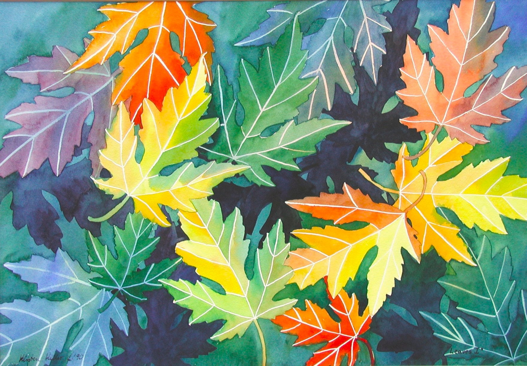 Fall leaves in vibrant watercolors