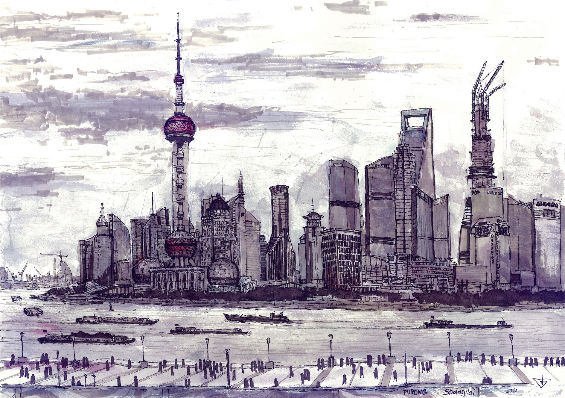 City Sketch of Shanghai Pudong artist Evgeny Bondarenko