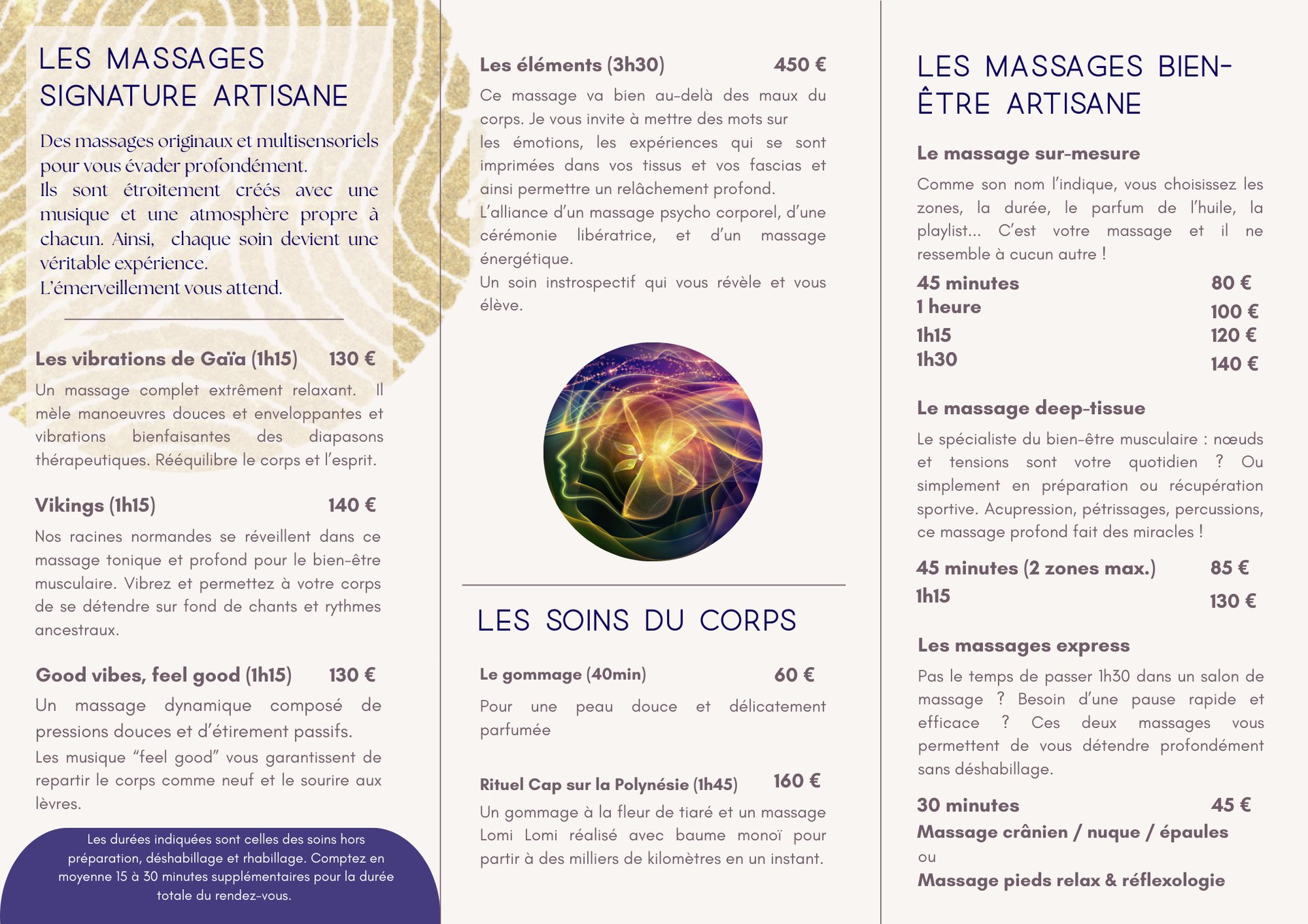 tarifs et soins Artisane du bien-être