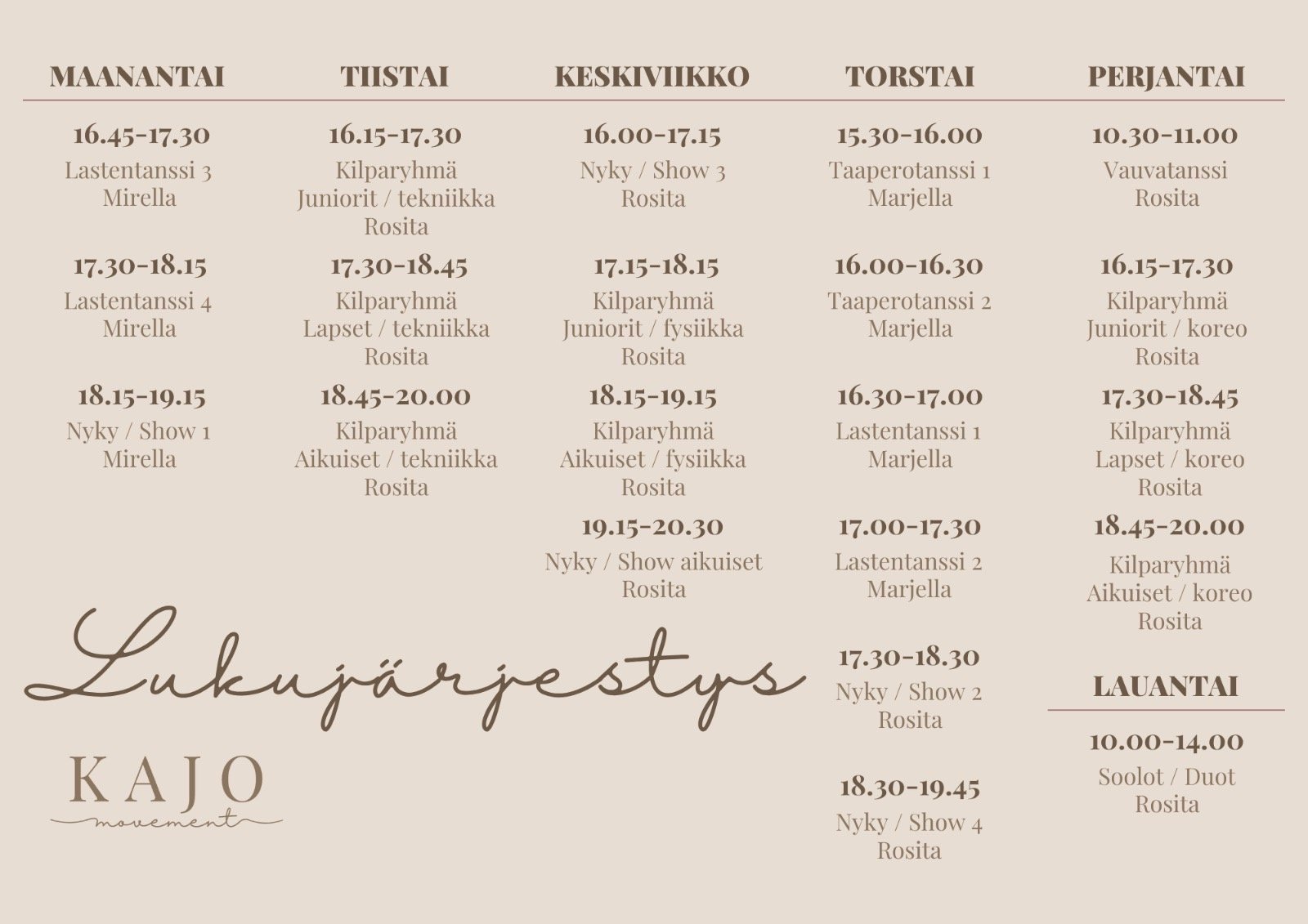 KAJO movement lukujärjestys kaudella 26-27