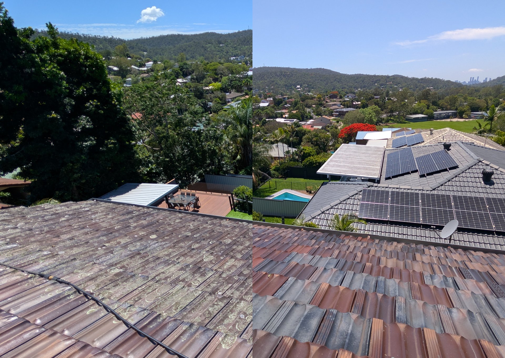 Roof Soft Wash Before and After In Brisbane By Golden Hands Pressure Cleaning