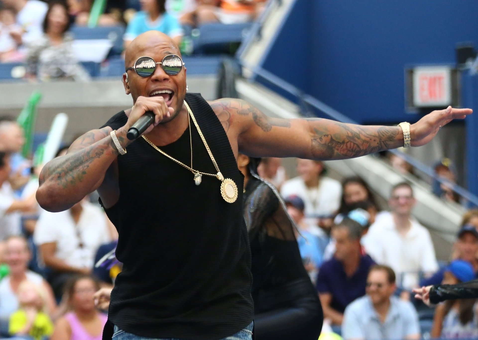 Flo Rida rapper in black t-shirt on stage