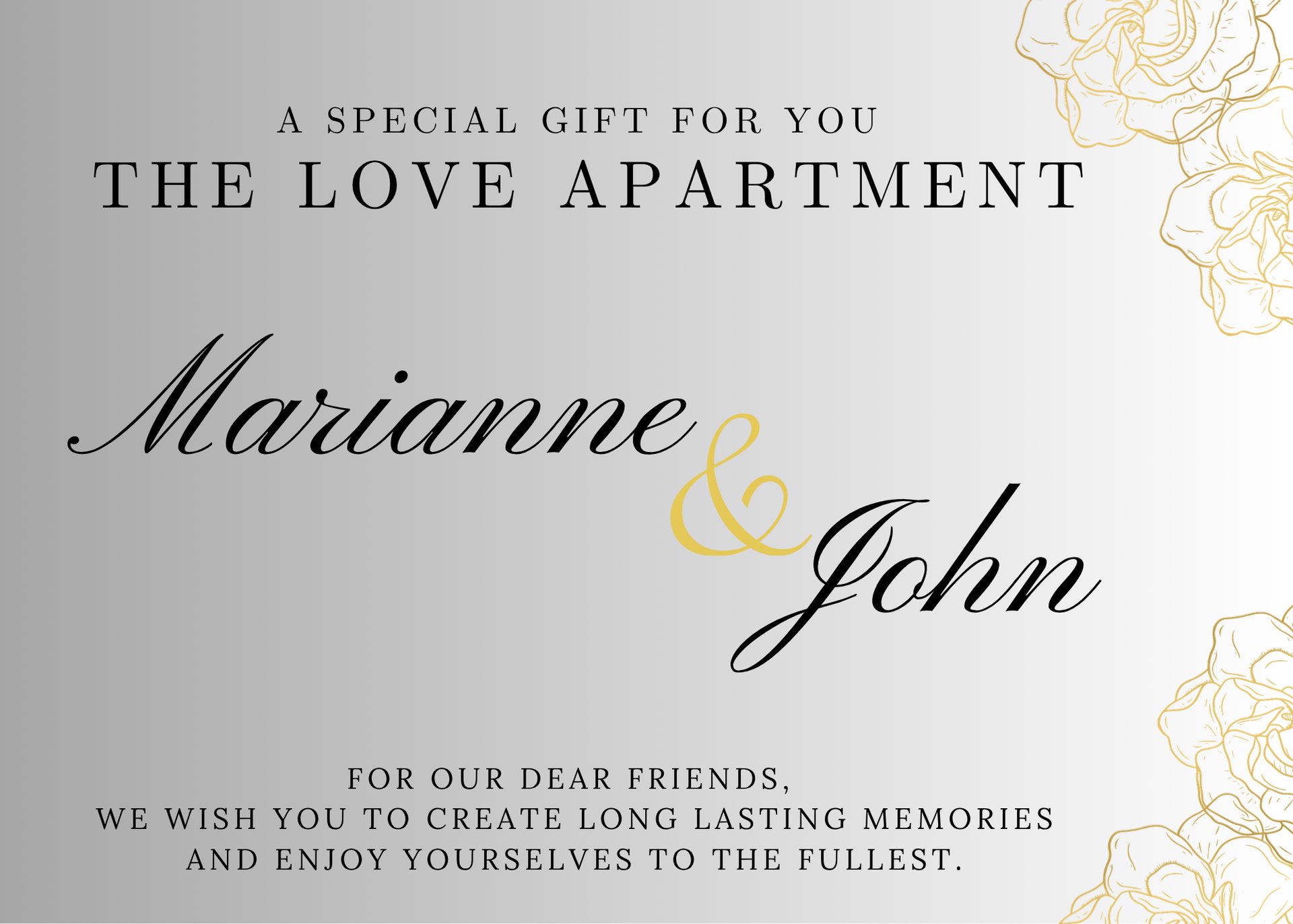 The Love Apartment - gift card for engagement, honeymoon, friends, lovers