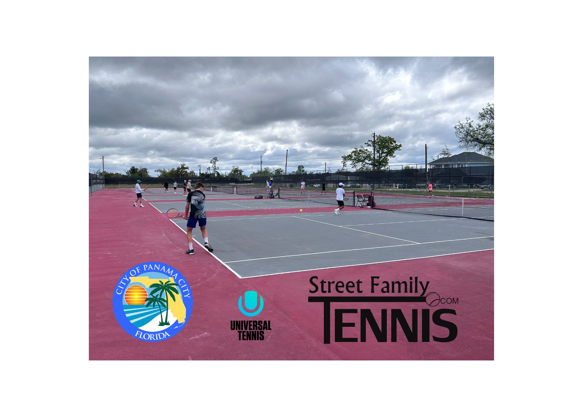 Male tennis players warming up for UTR Tennis Tournament in Panama City, FL.
