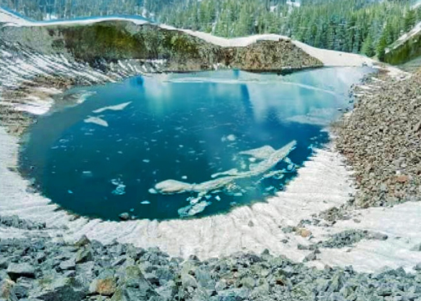 ansoo lake with ice and snow on the ground