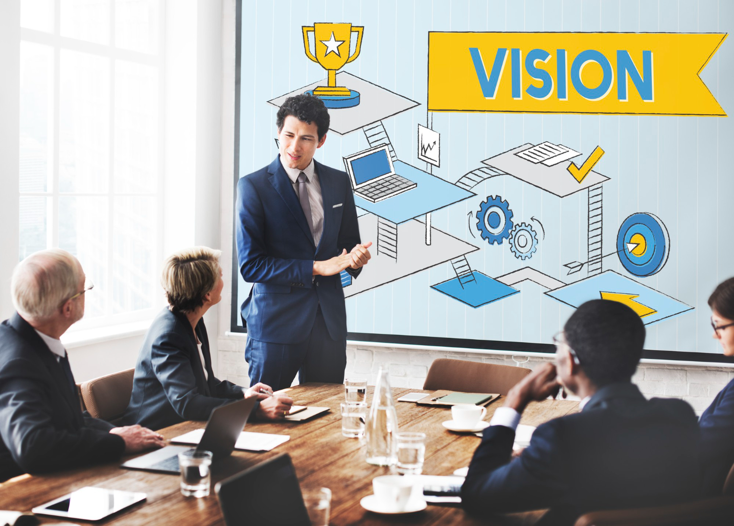 Business professional presenting a company 
