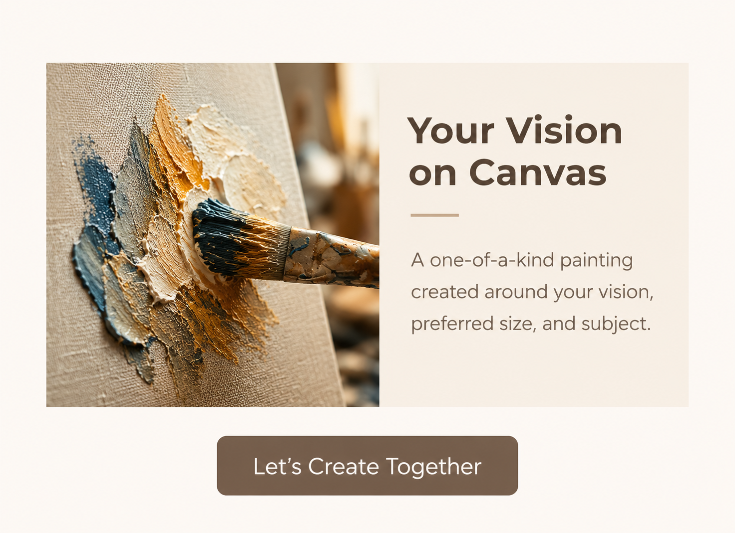 Close-up of artist hand painting textures with a brush on a canvas for custom oil painting commissio