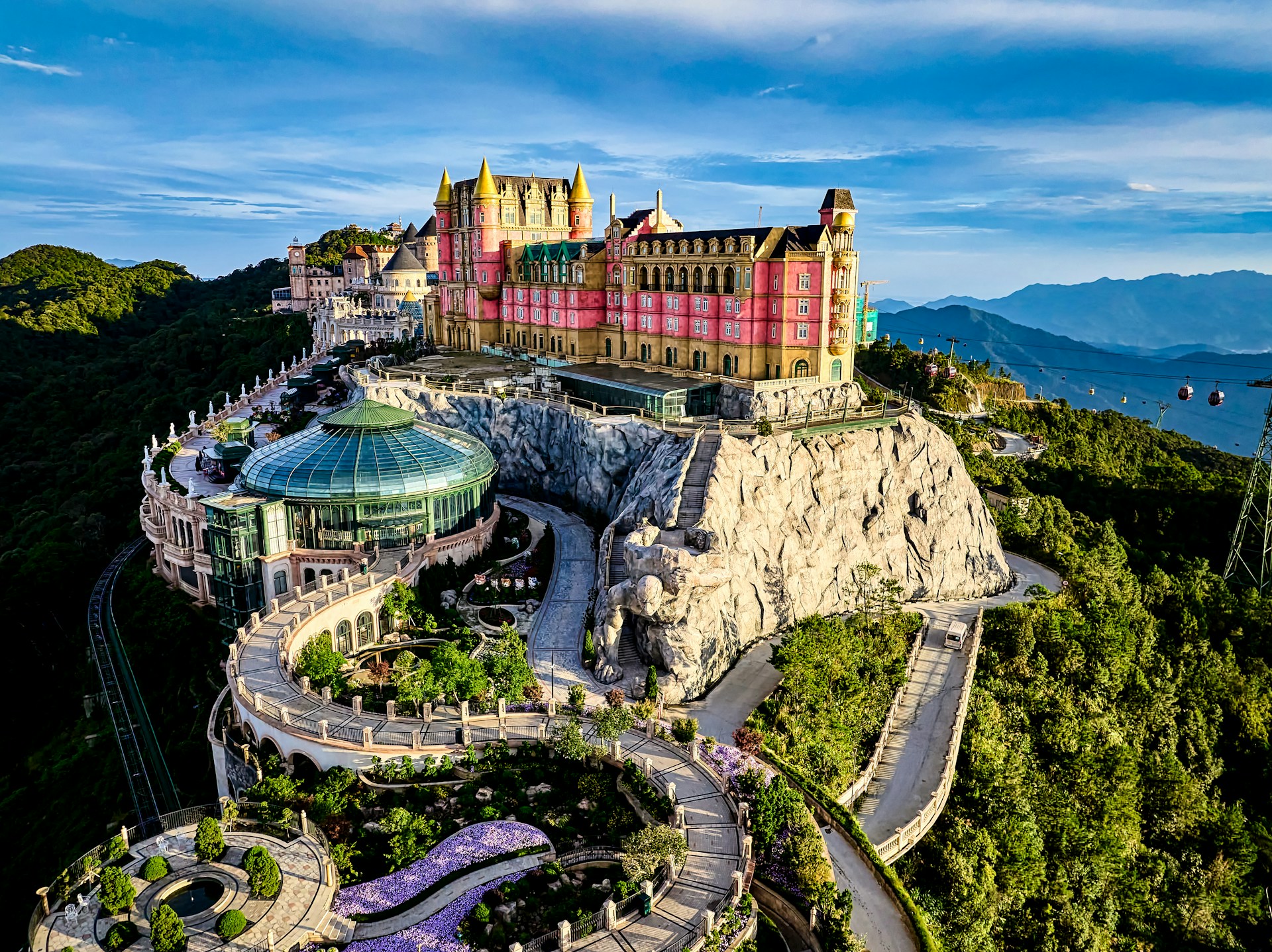 Ba Na Hills Da Nang with French Village buildings and mountain views