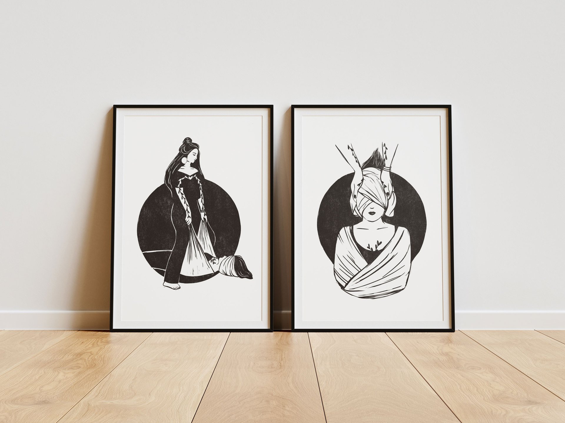 2 affiches illustrations soin rebozo encadrées