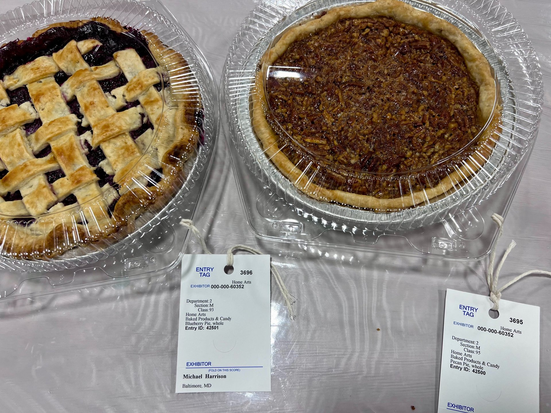 maryland state fair blueberry and pecan pie entries