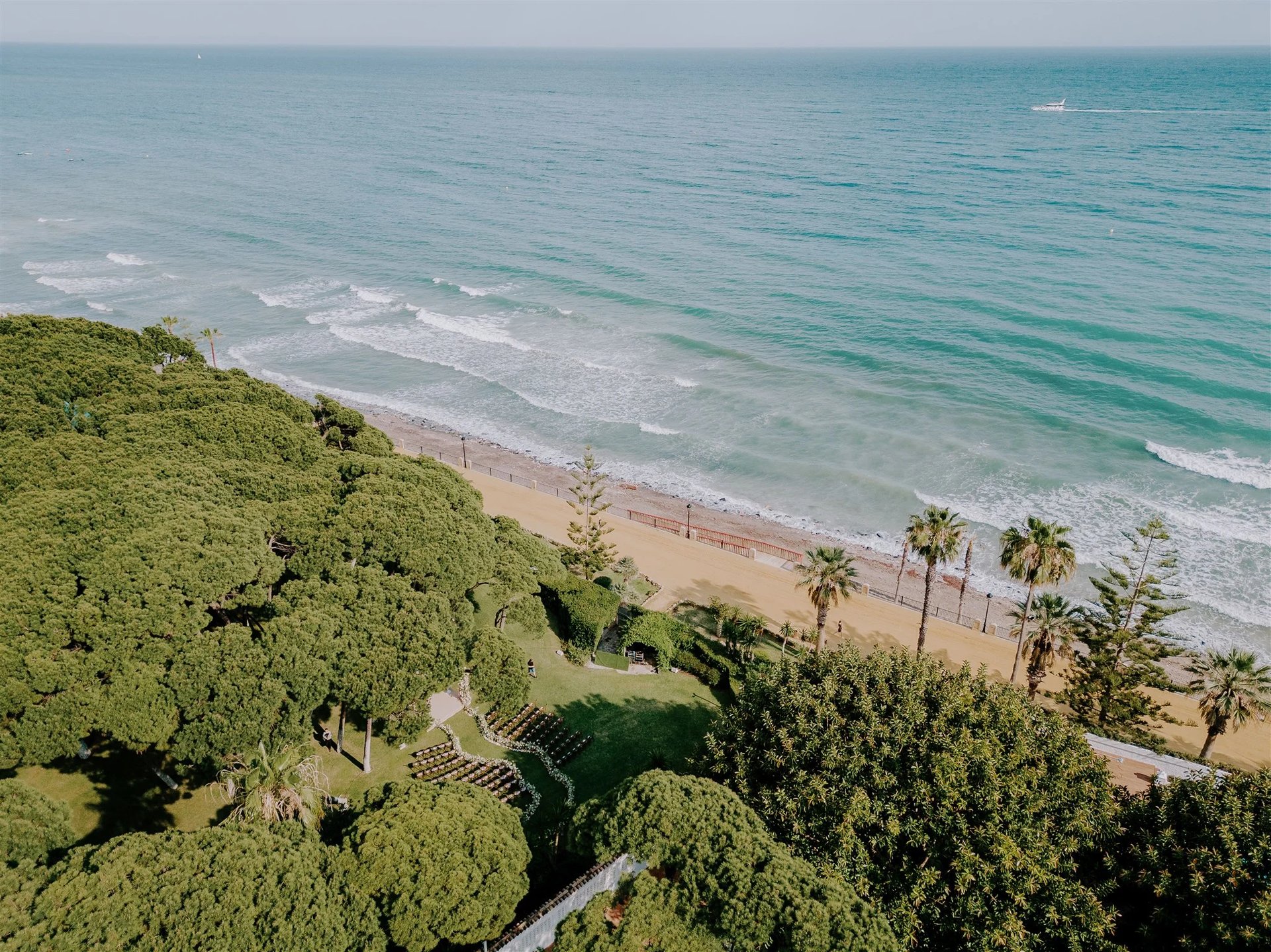 Aerial view of beachfront wedding villa in Marbella