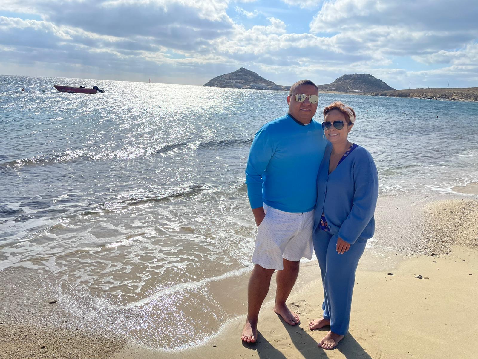 My Wife and I on a beautiful Beach in Mykonos, Greece