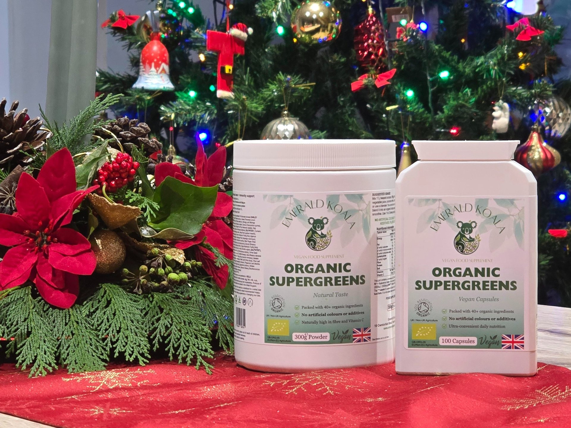 two bottles of organic supergreens