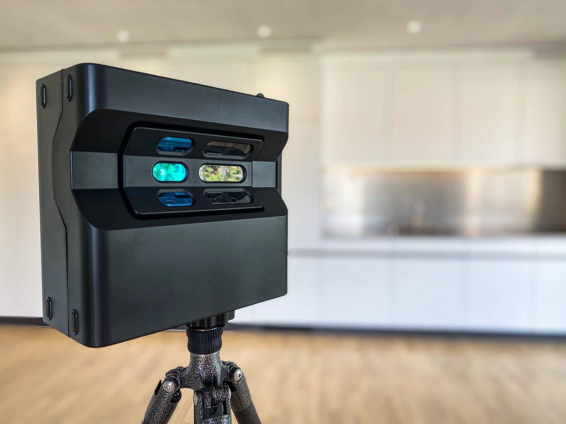 Close-up of Matterport 3D camera used for real estate walkthroughs and virtual tours