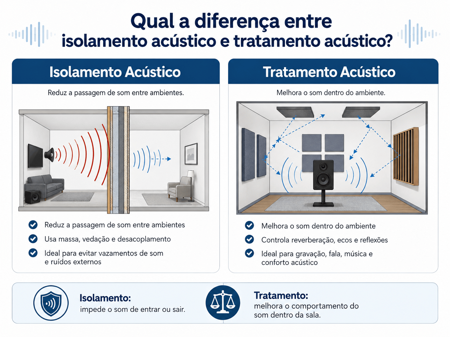 Isolamento acústico x Tratamento acústico