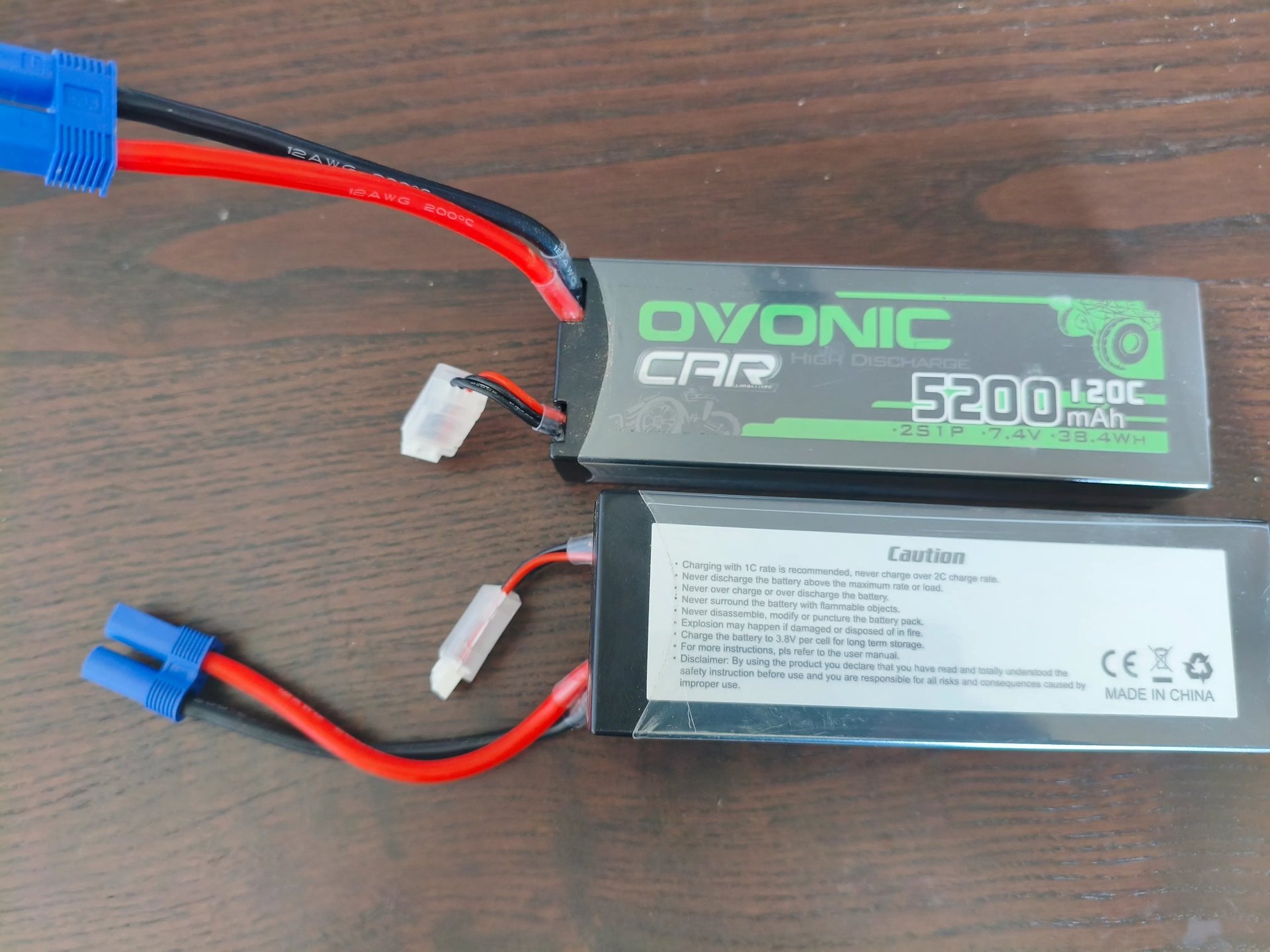 Análise de desempenho e descarga de 120C da bateria LiPo Ovonic 5200mAh 2S 7.4V com ficha EC5.