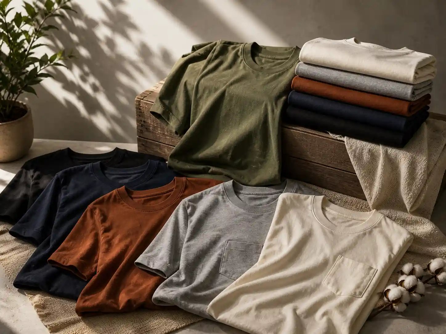 Collection of premium breathable cotton oversized streetwear t-shirts in earth tones black, brown