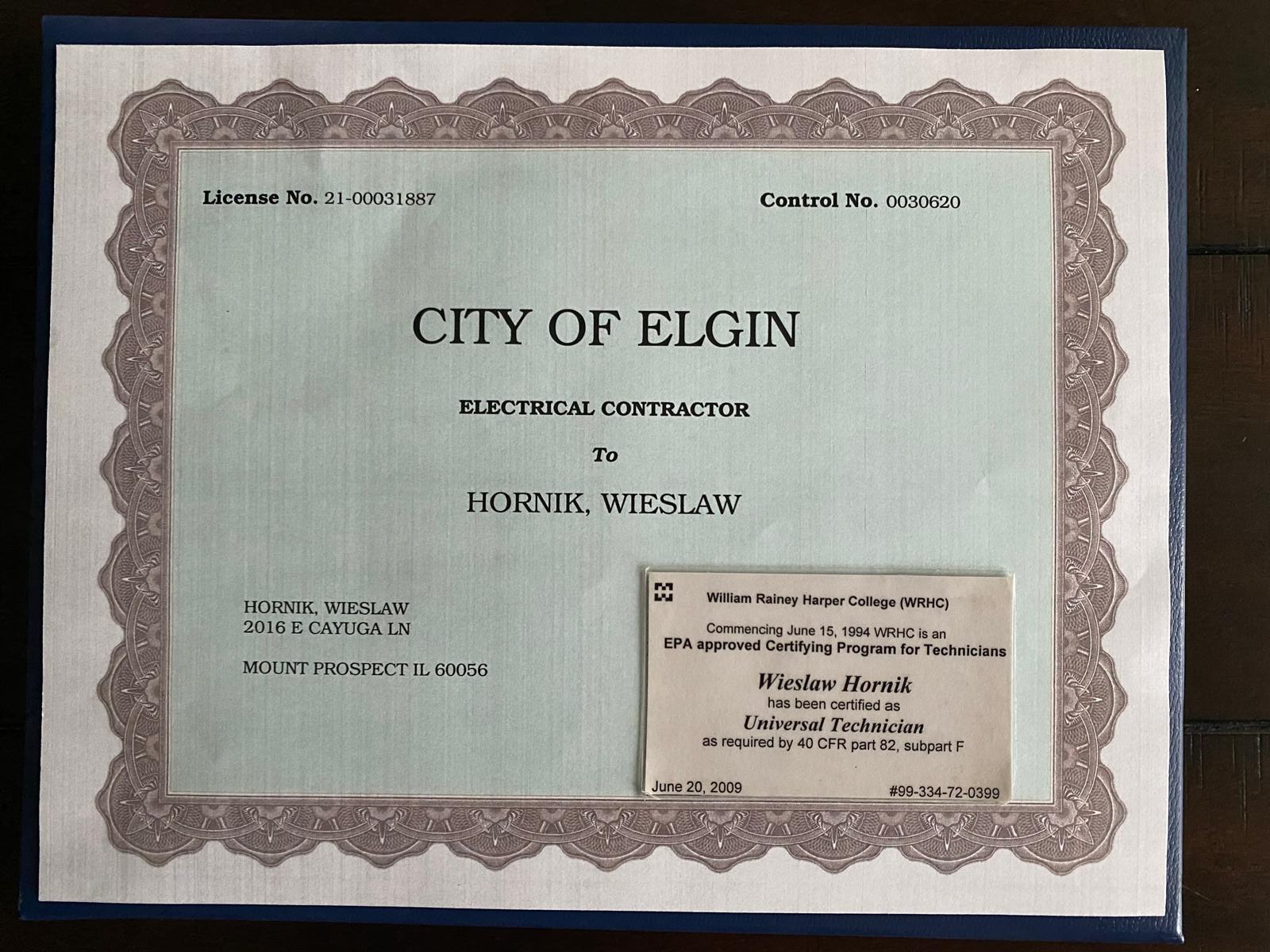  Licensed residential electrical contractor