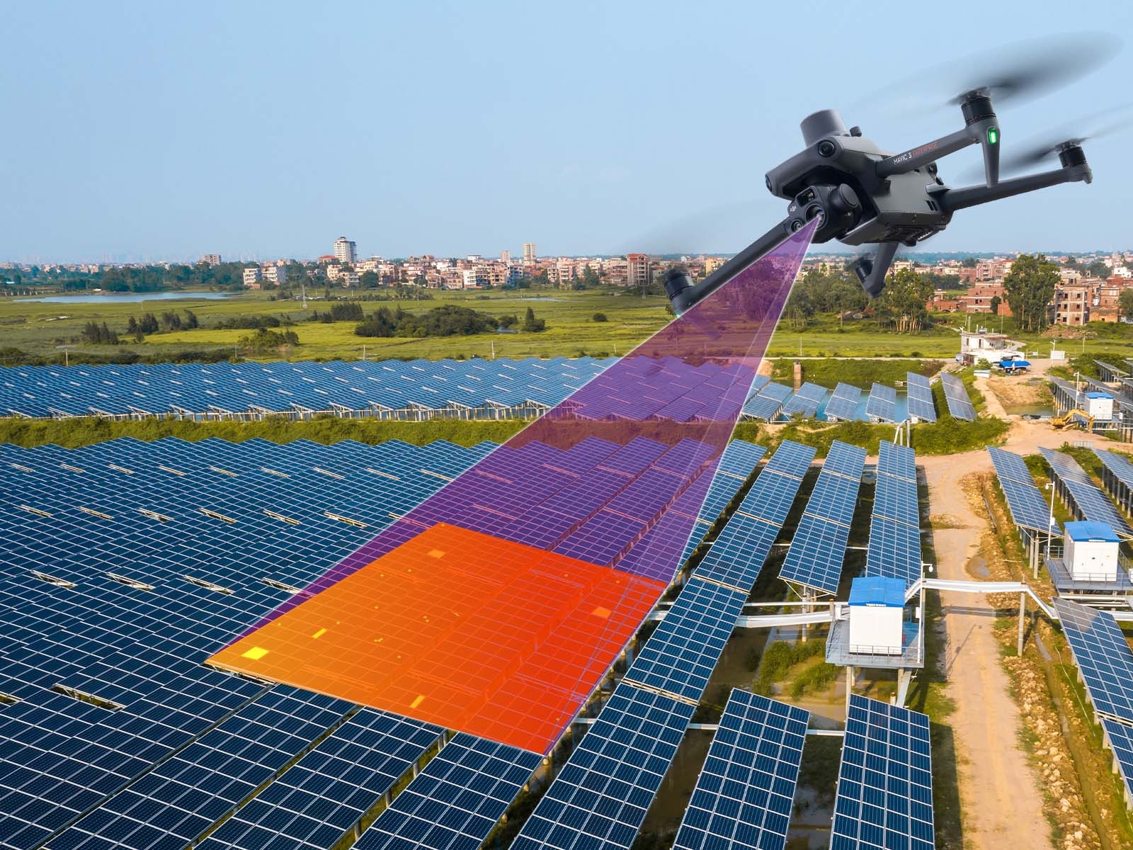 Termal drone ile güneş paneli denetimi.