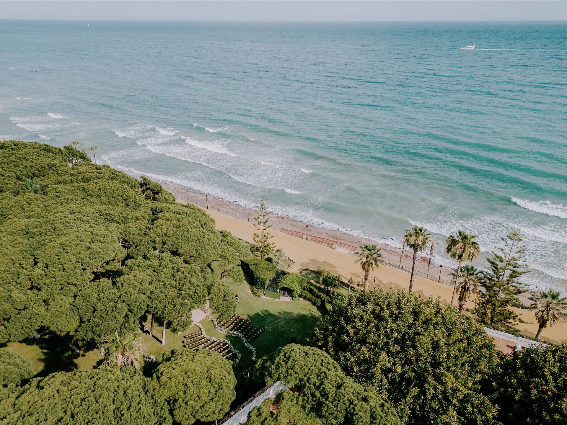 Aerial view of beachfront wedding villa in Marbella