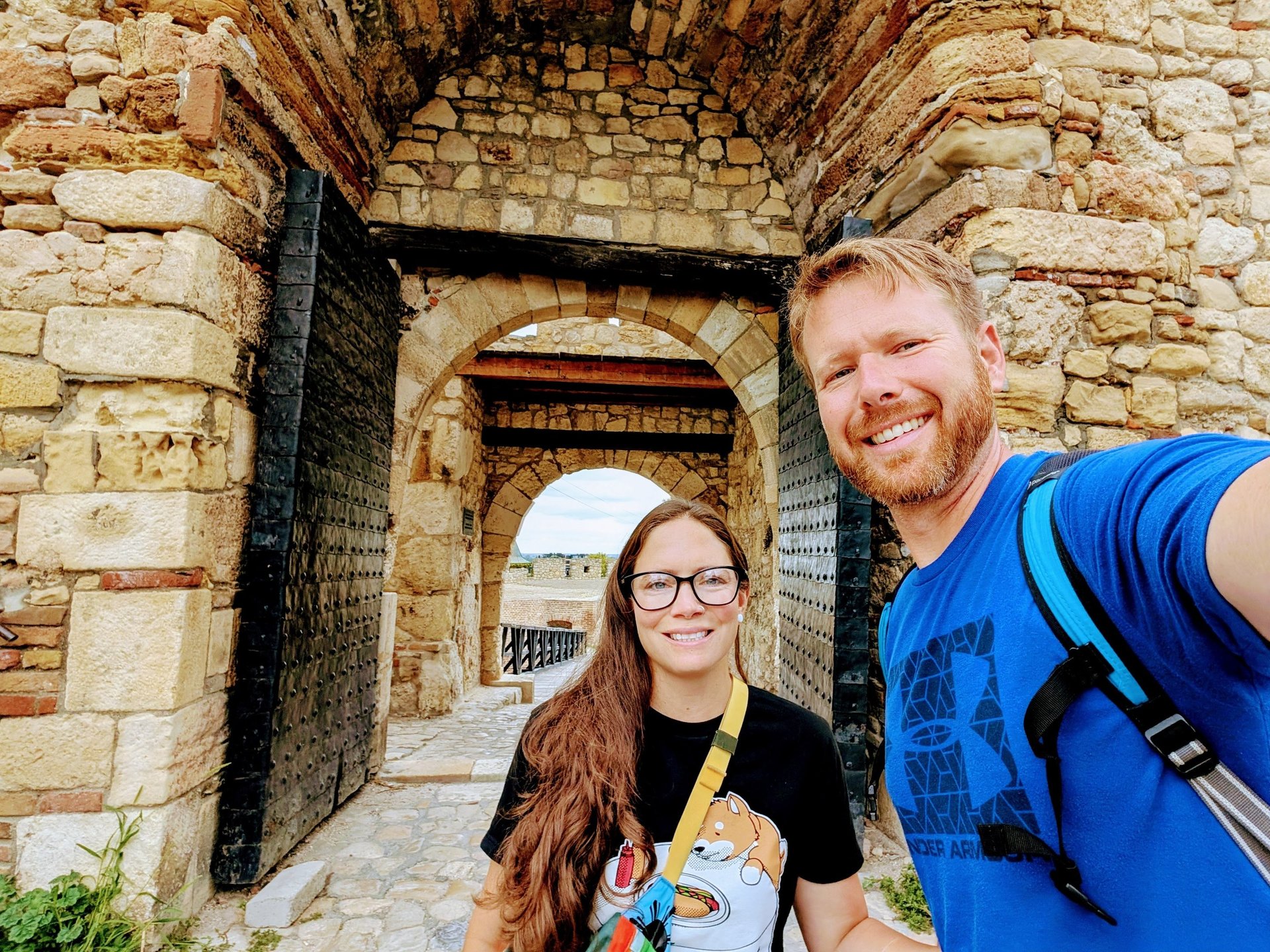 Don and Samantha in front of the Belgrade Fortress Gate in Belgrade Serbia