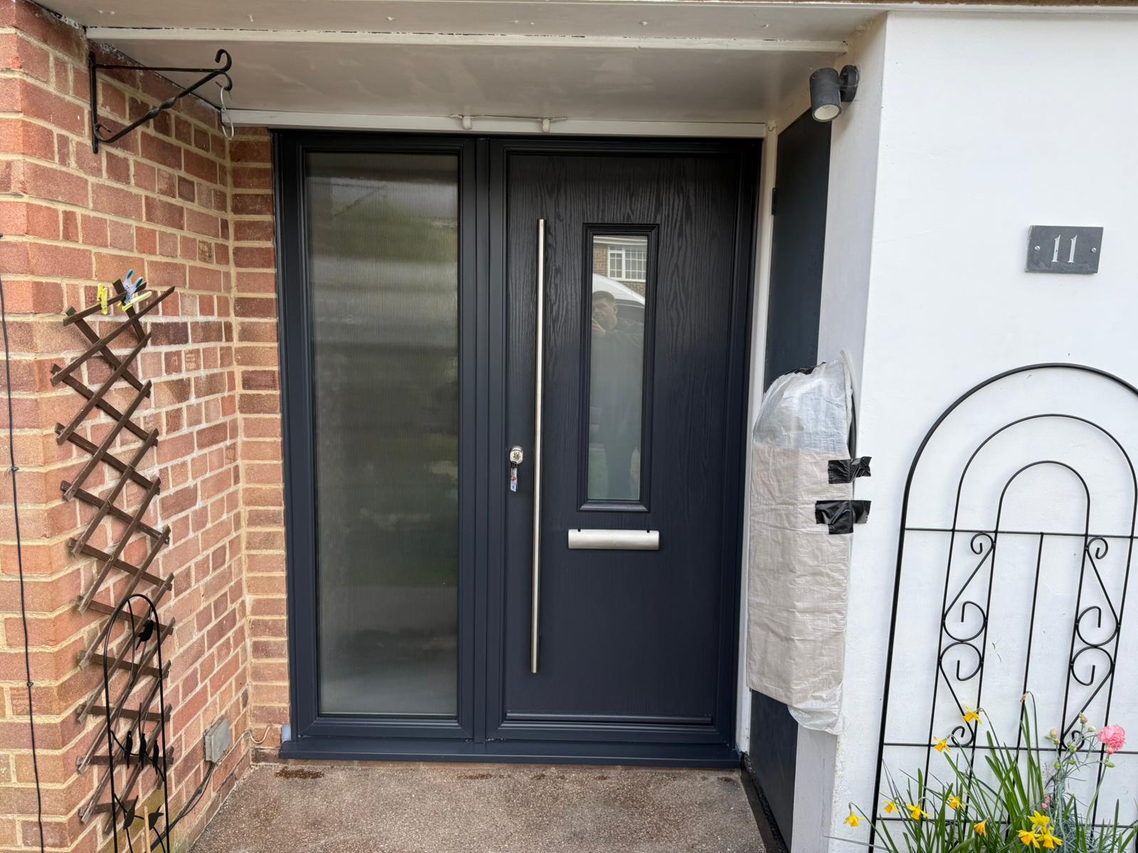 Tortola 1 flush composite doors with side panel and long handle fitted in Southampton by Buildmydoor