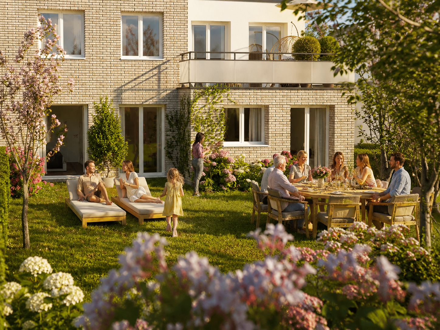 Espaces extérieurs paysagers de la Résidence Les Ricochets II favorisant convivialité et bien-être.