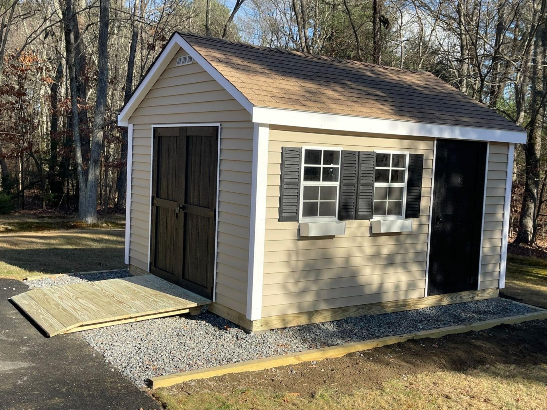 Heavy-duty shed ramp built in Massachusetts for smooth entry and long-term durability.