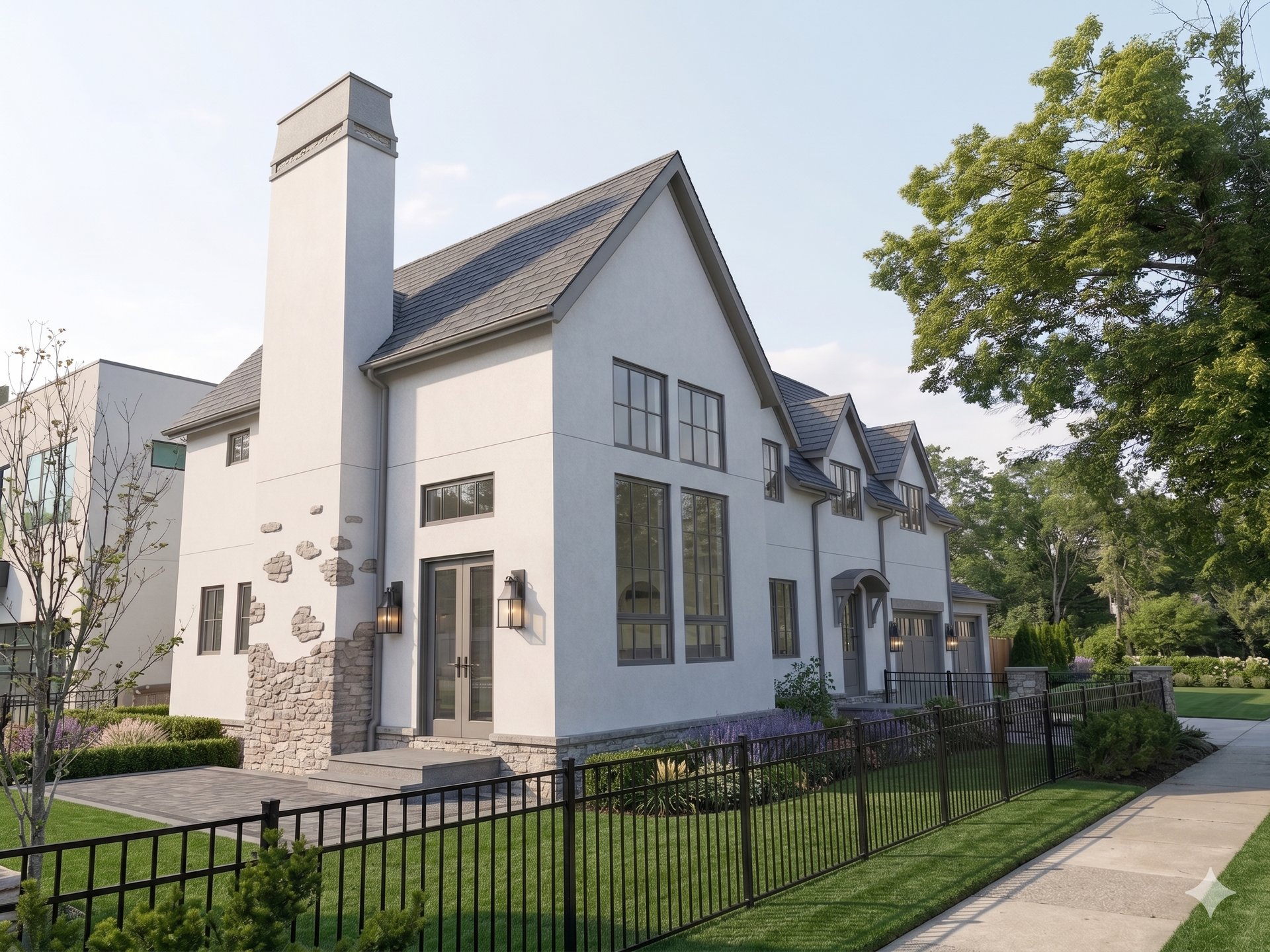 two story french country home designed by copper quoin architecture and design
